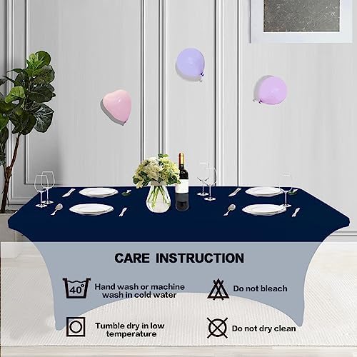 IVAPUPU 2 Pack 4FT Table Cloth for Rectangular Spandex Jean Blue Cover - Image 4