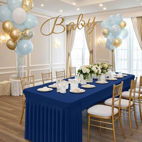Smiry Spandex Open Back Tablecloth,Elastic Fitted Stretch Tablecloth for 6FT Rectangle Tables,Waterproof Washable Table Cover Skirt for Outdoor, Wedding, Banquet & Parties (Navy, 72Lx30Wx30H Inch) - Image 5