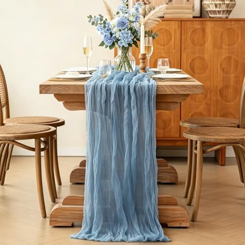 6Pcs Blue Table Runner, 10FT Dust Blue Cheesecloth Table Runners 35*120inch for Wedding Bridal Shower Baby Shower Table Centerpiece Decorations - Image 5