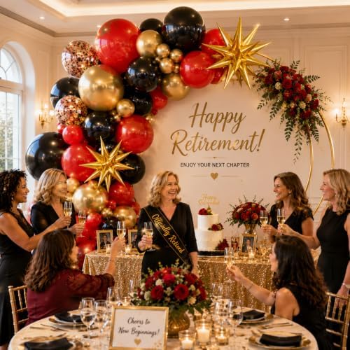 Red Gold Black Balloons Arch Kit Garland with Star Balloons - Image 6