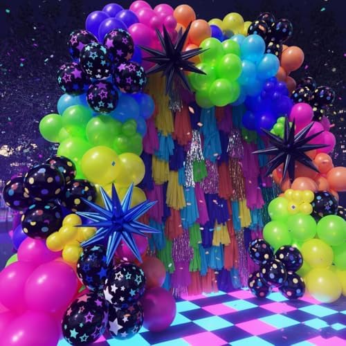 185Pcs Neon Balloons Arch Garland Kit with Glow in the Dark Balloons, Neon Balloons Arch Kit for Back to 80s 90s DISCO Birthday Party Decorations, Let's Glow Party, Rock Roll Party Supplies - Image 7