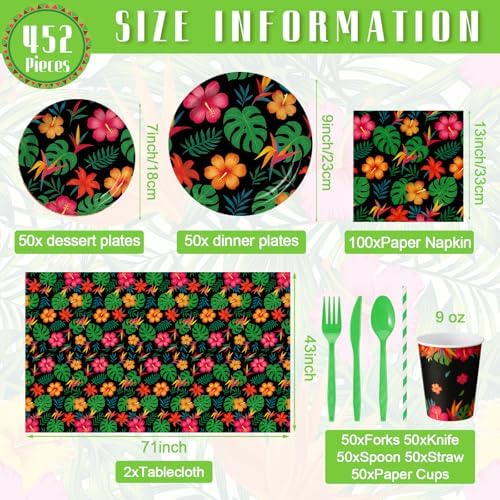Vesici 452 Pcs Tropical Nights Hawaiian Aloha Party Supplies for 50 - Image 3