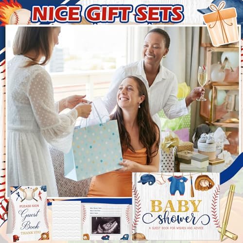 Fuyoooo 27 Pcs Baseball Baby Shower Guest Book Set Sign in Book Gold Pen - Image 6
