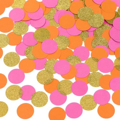 MOWO Hot Pink Orange and Gold Confetti Table Decoration, 1.2'', 200pc by MOWO