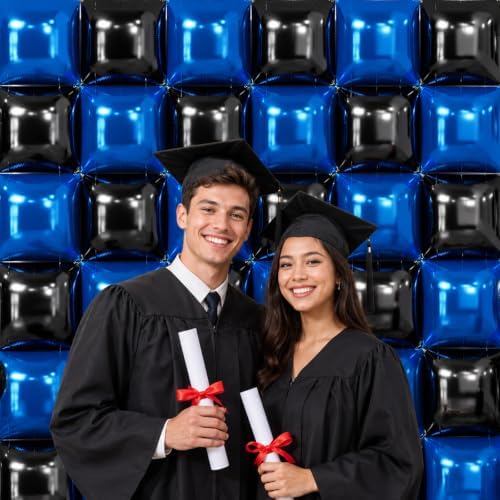 NISOCY 36PCS Black and Blue Square Foil Balloons Wall Backdrop - Image 5