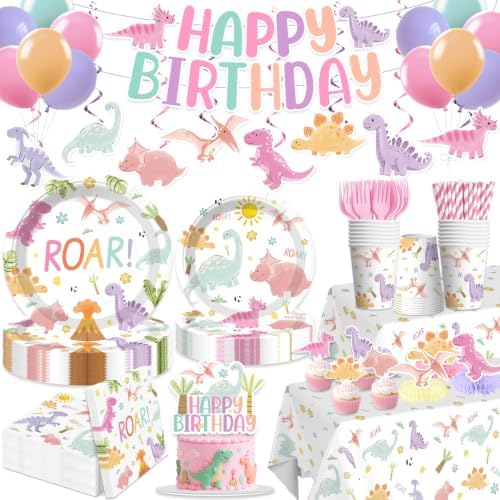 Xynic Pastel Pink Dinosaur Birthday Decorations for Girl Dino Party by Unknown
