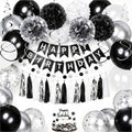 Black Silver Birthday Decorations for Men, Happy Birthday Party Supplies by YGYXMY