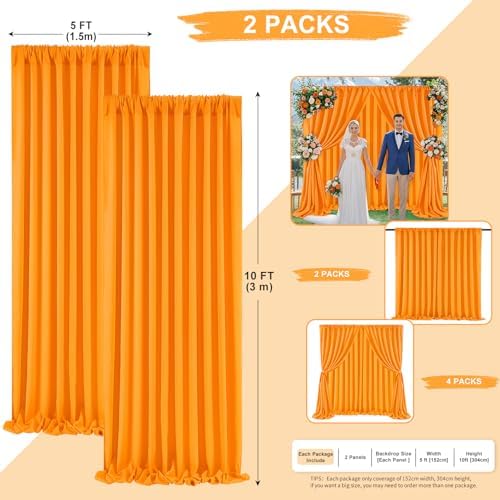 Orange Backdrop Curtains 10ftx10ft Halloween Polyester Photo Drapes - Image 3