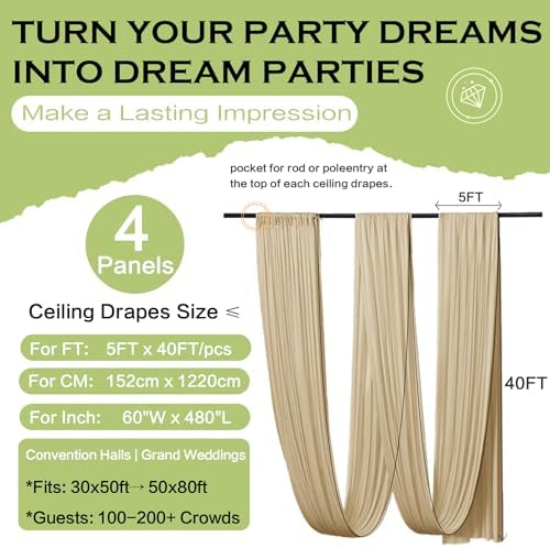 20ftx40ft Camel Khaki Ceiling Curtain for Wedding Parties - Image 6
