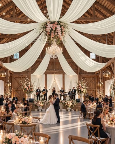 20ftx30ft Ivory Ceiling Drapes for Wedding Parties by DOMOVAPartyDecorations