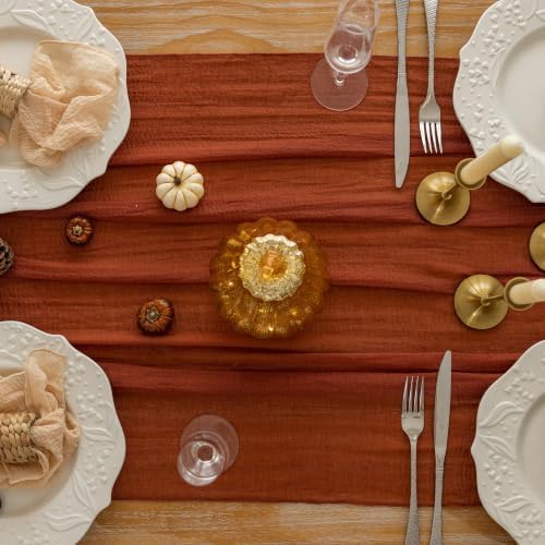 3Pcs Fall Terracotta Cheesecloth Table Runner 120 Inch Party Home Decor - Image 6