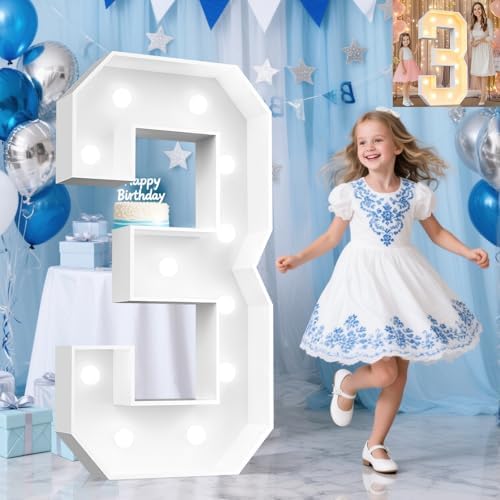 Pooqla 4 FT Marquee Numbers, Light Up Number 3 3rd Birthday Decorations by Pooqla