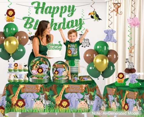 Xynic 205Pcs Jungle Party Decorations Tableware Set, 25 Serves - Image 3