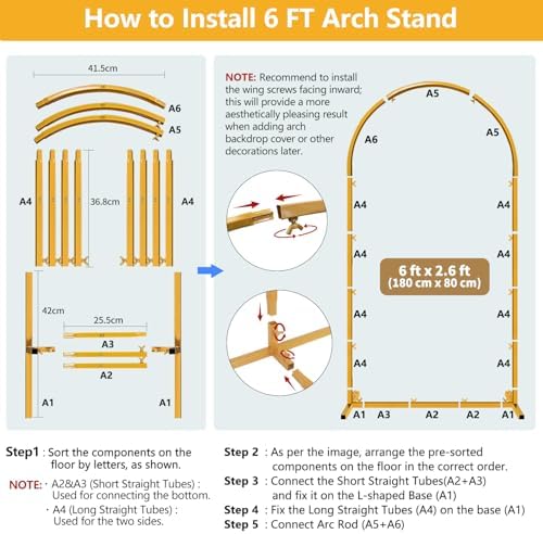 6 FT Wedding Arch Frame Backdrop Stand for Party, Balloon Arch Stand, Wedding Arches for Ceremony, Metal Gold Arch Frame Backdrop Stand for Bridal Baby Showers Birthday Decoration Photo - Image 6