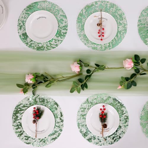 24 Pcs Sage Green Placemats Round Disposable Glitter Charger 13" - Image 2