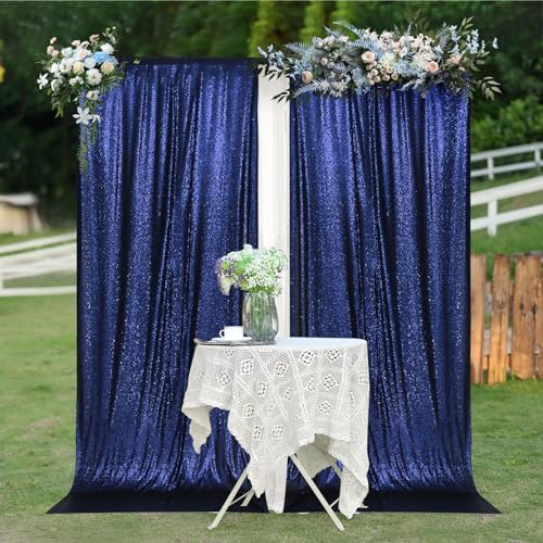 PartyDelight Navy Blue Sequin Backdrop Curtains 5x10ft 2 Panels - Image 6