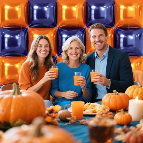 NISOCY 25PCS Navy Blue and Orange Square Foil Balloons Wall Backdrop - Image 6