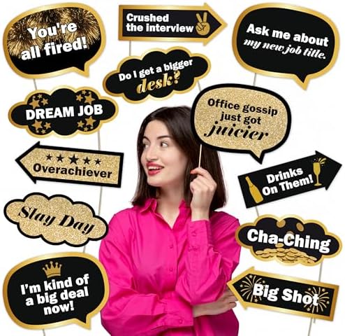 Job Promotion Photo Booth Props – 12 Funny Party Signs for Work Celebrations, Office Party Decorations, Career Success Party Favors by Jazzoo