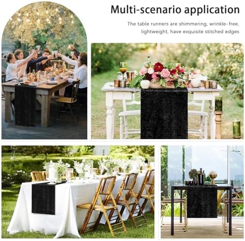 2 Packs 12 x 72 inches Sequin Table Runner, Black Glitter Table Runner for Birthday Party Supplies Wedding Engagement Baby Shower Holiday Celebration Event Decorations - Image 6