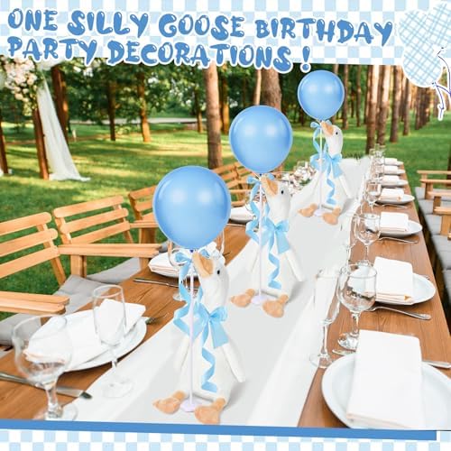 Chunful 6 Set Blue One Silly Goose 1st Birthday Decoration 11.8 Inch Soft Goose Stuffed Animal Baby Shower Centerpieces Swan Stuffed Animal with Balloon Table Decor for Wedding Gift Party Favor - Image 4
