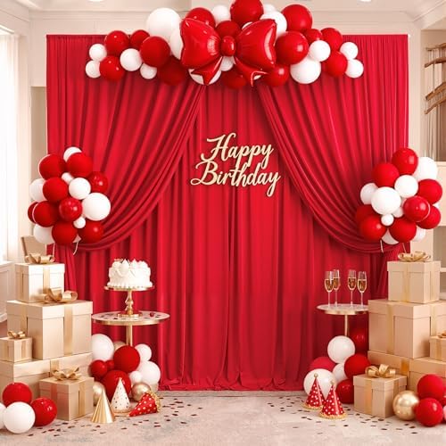 50ft x 10ft Wrinkle Free Red Backdrop Curtains for Parties, 10 Panels 5x10ft Silky Polyester Photo Backdrop Drapes for Christmas Weddings Birthday Party Photography Background Decor - Image 5