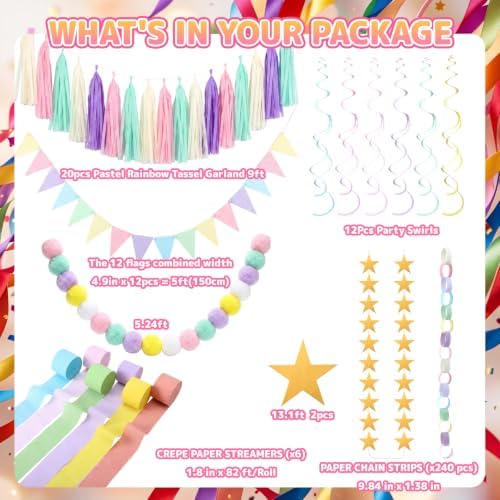 Fuyoooo Pastel Party Decorations Kit for Women, Pastel Streamers - Image 3