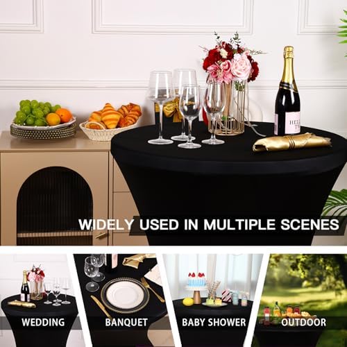 Fixwal 4 Pack Cocktail Tablecloth Bar Top Table Covers Round Black Spandex - Image 6