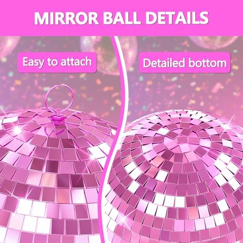 Pink Disco Ball, 16 inch Large Hanging Mirror Ball for Party Decorations, Disco Balls for Wedding, Events, Home Decor, Christmas Party, Dance Floor and Celebrations - Image 3