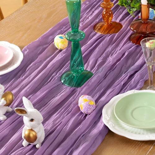 DeZerlor Purple Cheesecloth Table Runners 6 Pack Summer Boho Runners - Image 2