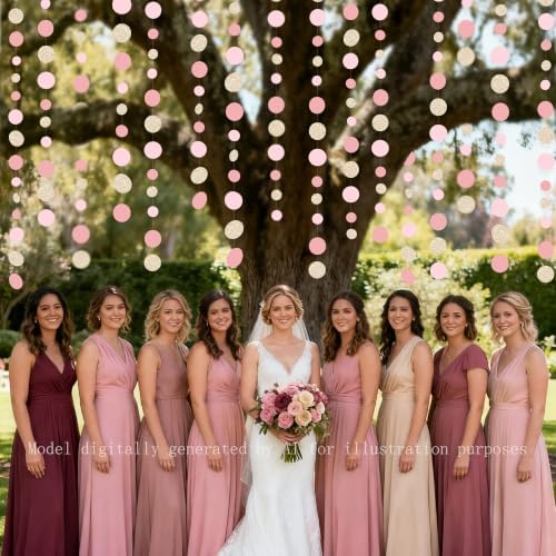 Champagne Gold Rose Pink Polka Dot Garland Champagne Dusty Pink Circle Dot Hanging Streamer Banner for Birthday Bridal Shower Wedding Engagement Retirement Boho Party Decorations Supplies - Image 6