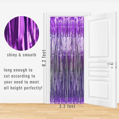 GOER 3.2 ft x 8.2 ft Metallic Tinsel Foil Fringe Curtains Party Photo Backdrop Party Streamers for Halloween Birthday,Graduation,New Year Eve Decorations (5 Packs,Purple) - Image 3