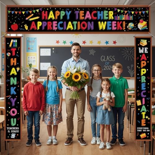 Smoothnovelty 3 Pcs Multicolor Teacher Appreciation Week Banner - Image 4