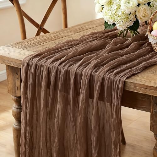 3Pcs Nude Cheesecloth Table Runner, 10FT Rustic Nude Gauze Table Runner 35*120inch for Wedding Bridal Shower Baby Shower Table Centerpiece Decorations by Miucat