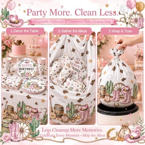 201pcs Western Cowgirl Birthday Party Decorations Tableware Set, 25 Serves - Image 4