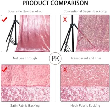SquarePie 10x10ft Fuchsia Pink Sequin Backdrop, High Density Non-Transparent Glitter Curtain for Photography, Birthday, Wedding Party Decorations, Thick Solid Background with 4" Rod Pocket, 1 Panel - Image 6