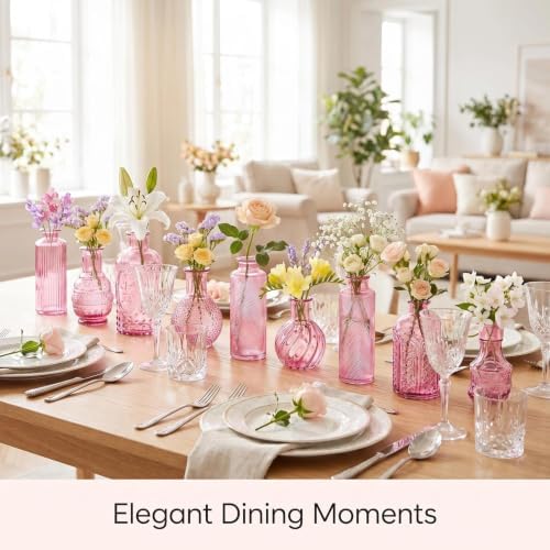 24PCS Mini Bud Vases As Wedding Centerpieces for Tables,Clear Bud Vases for Flowers,Small Flower Vases Suitable for Birthday Party,Anniversary,Wedding Reception,Baby Shower (Pink, 24PCS) - Image 4