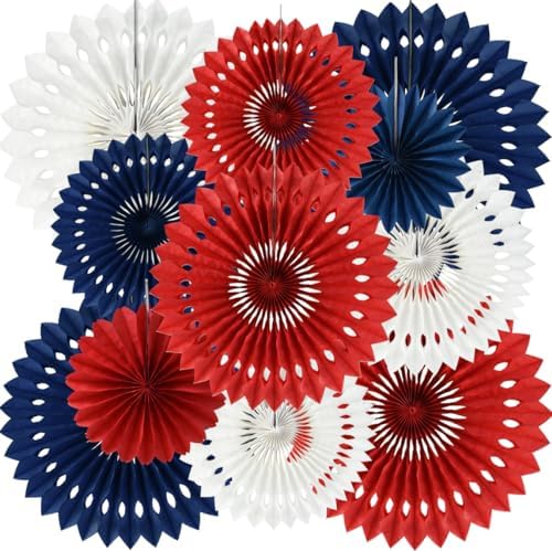 BEISHIDA Honeycomb Round Paper Fans Red White Blue Hanging Party Decoration by Beishida