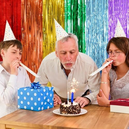 2 Pack Rainbow Party Backdrop Streamers Decorations Colorful Foil Fringe Curtains Metallic Tinsel Backdrop for Birthday First Day of School Engagement Baby Shower Christmas Holiday Party Decor - Image 4