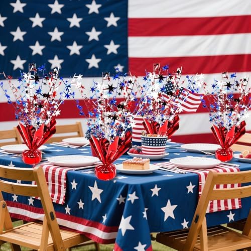 FUBININA 6 Pack 4th of July Table Centerpiece Decoration Metallic Foil Spray Star Burst Patriotic Decor 250th Anniversary Independence Day Labor Veteran Memorial Day Party Supplies, Red White and Blue - Image 2