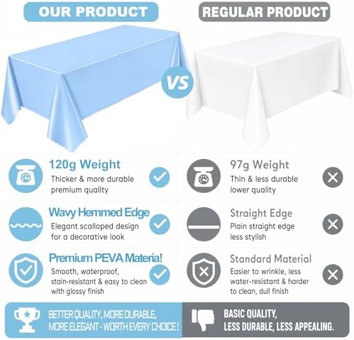 NatNarr 3 Pcs Light Blue Tablecloth, Scalloped Baby Blue Table Cloths - Image 3
