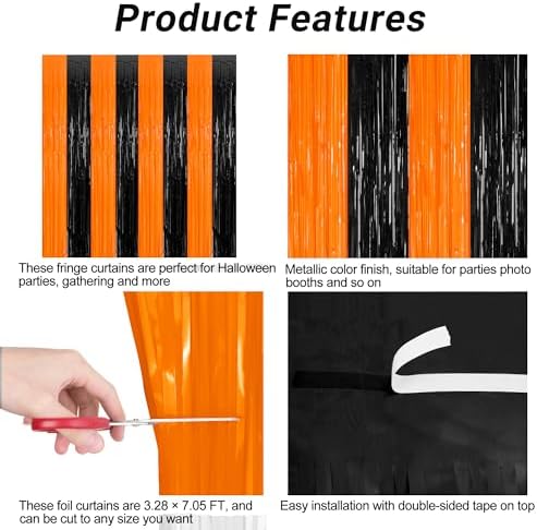ZATAYE 2 Pack Orange Black Halloween Foil Curtain Streamer Decorations - Image 4