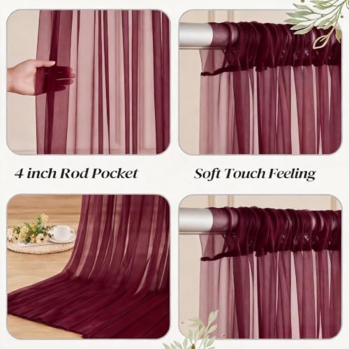 Shillance 10ft x 10ft Burgundy Backdrop Curtain with Lights String for Parties, Sheer Tulle Wedding Photo Backdrops Drapes for Baby Shower Birthday Party Decorations Background for Photography - Image 4