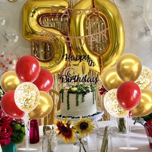 TONIFUL 4 Set Red Gold Balloon Stand Balloon Centerpieces for Table Decor - Image 4