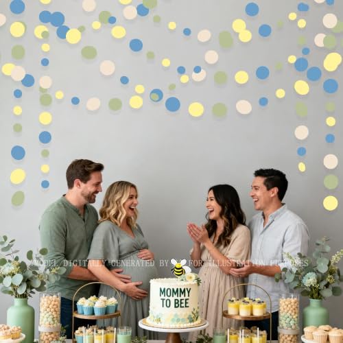 Sage Green Dusty Blue Yellow Beige Polka Dots Garlands Olive Green Macaron Yellow Dusty Blue Sand White Cream Nude Hanging Paper Circle Dots Streamer for Birthday Wedding Shower Party Decorations - Image 7
