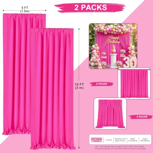 Fuchsia Backdrop Curtains 10ftx10ft Birthday Polyester Photo Drapes - Image 3
