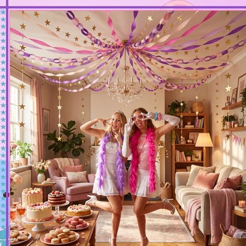 Frienda Paper Chain Strips Streamers Garland Set,Pink Purple,Colorful - Image 6