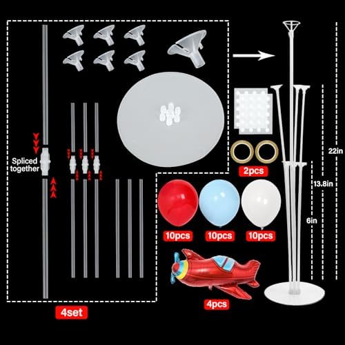 Naozinebi 4 Sets Airplane Birthday Party Balloons Stand Kit Party Decor - Image 2