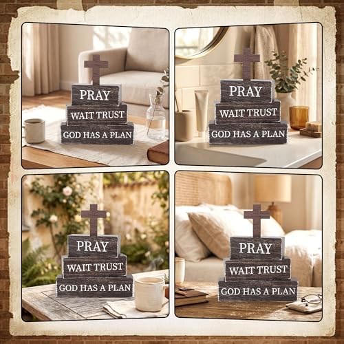 4 Pcs Christian Wooden Tiered Tray Decor, Bible Table Decorations - Image 6