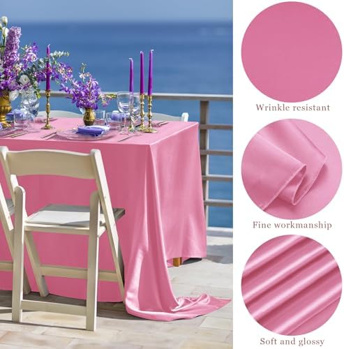 TURSTIN 8 Pack Pink Satin Tablecloth 102 x 58 Inch Overlay Table Cove - Image 3