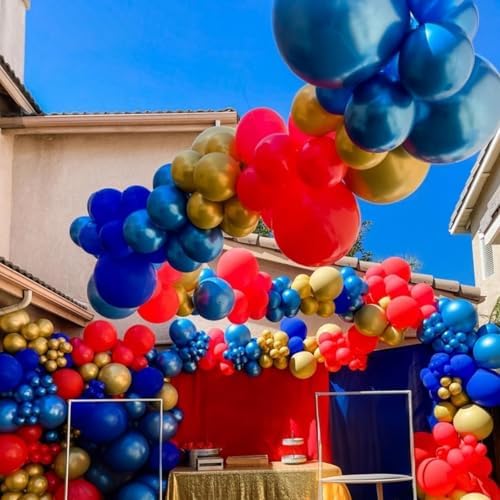 Red Blue Gold Balloons Arch Royal Blue Red Gold Balloons Garland Metallic Blue Gold Latex Balloons with Explosion Star Foil Balloon Gold Long Balloons for Birthday Party Decorations Superhero Circus - Image 5